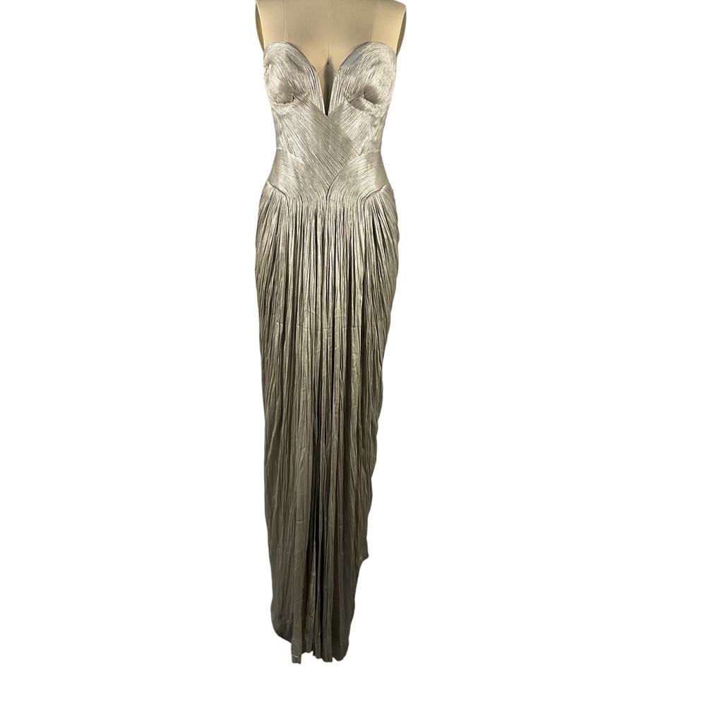Maria Lucia Hohan Metallic Gunmetal Noor Gown Size 6 - Picture 2 of 7